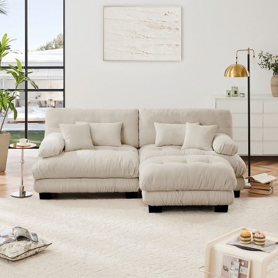 Cloud Couch Sectional Sofa,2 Seater Sofa With 2 Lumbar Pillows And 2 Throw Pillows,Upholstered Wide Arm Sofa For Living Room-Maison Boucle