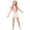 Clearlove Girls Sleeveless Plaid Button Down Shirt Summer Cropped Top with Tie Waist and Ruffled Hem Cute Casual Blouse Light Pink 150 - 2 of 4