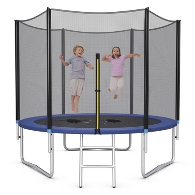 8-Foot Black Outdoor Trampoline with Safety Enclosure and Ladder