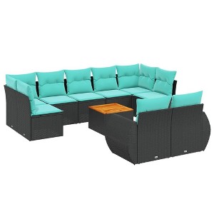 vidaXL 10 Piece Patio Sofa Set with Cushions Black Poly Rattan - 1 of 4