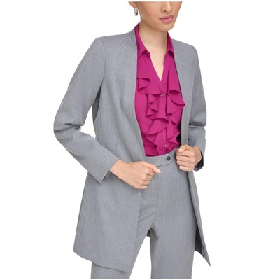Calvin Klein Womens Pinstripe Open Front Blazer Jacket