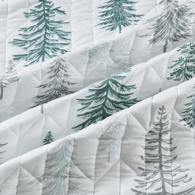Twin XL Grey and Green Reversible Woodland Quilt Set