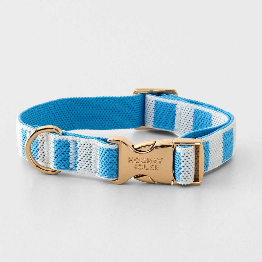 Hooray House Knit Stripe Dog Collar - M - Blue