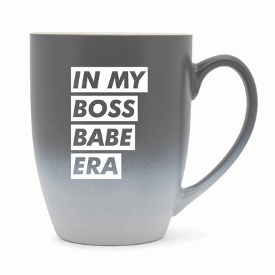 Elanze Designs In My Boss Babe Era Two Toned Ombre Matte 10 ounce New Bone China Coffee Tea Cup Mug For Your Favorite Morning Brew, Gray and White
