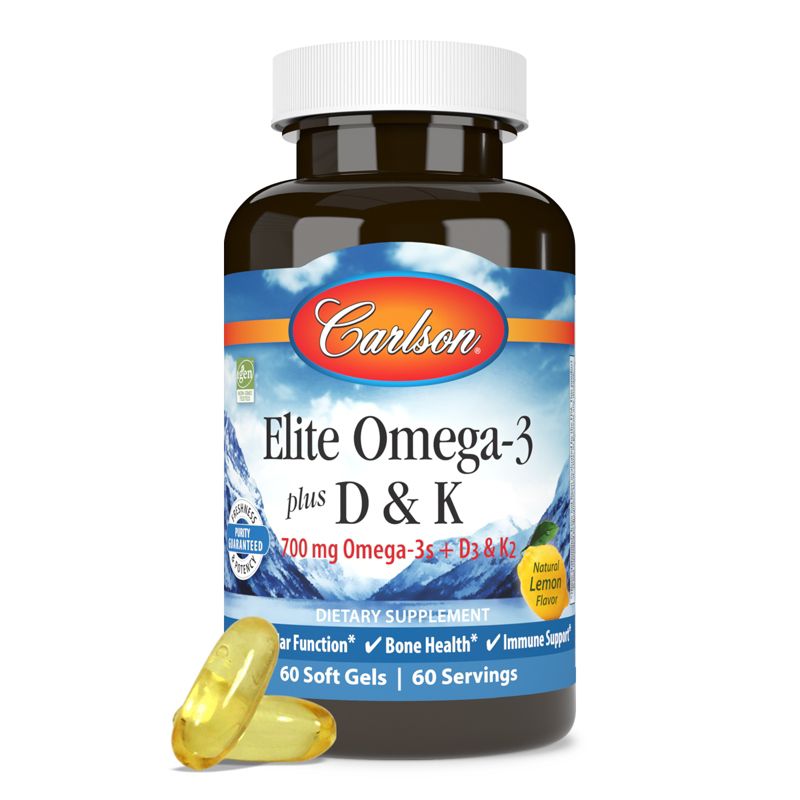 Carlson - Elite Omega-3 Plus D & K, 700 mg Omega-3s + D3 & K2, Bone Health, Lemon, 4 of 5