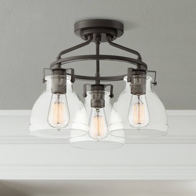 Bronze 17" Farmhouse Semi-Flush Ceiling Light with Glass Shades