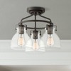 Possini Euro Design Industrial Rustic Farmhouse Ceiling Light Semi Flush Mount Fixture 14 1/2" Wide Bronze 3-Light Clear Glass Shade for Bedroom House - 2 of 4