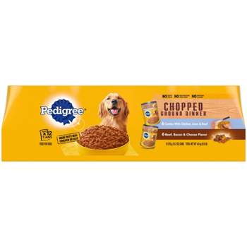 Pedigree Chopped Ground Dinner Wet Dog Food Combo with Chicken & Beef, Bacon & Cheese - 13.2oz/12ct Variety Pack