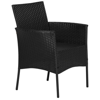 Black Rattan Outdoor Dining Chairs with Cushions, Set of 2
