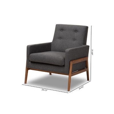 Dark Grey Faux Leather and Wood Accent Chair