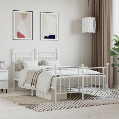 vidaXL Metal Bed Frame with Headboard and Footboard White 53.1 in.x74.8 in.