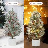 24-Inch Pre-Lit Flocked Mini Christmas Tree, Potted with Ceramic Base, 50 Warm LED Lights & Red Berries, Tabletop Holiday Decor for Home/Office - 3 of 4