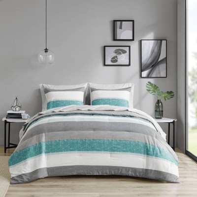 Aqua and Grey Reversible Microfiber Full Bedding Set