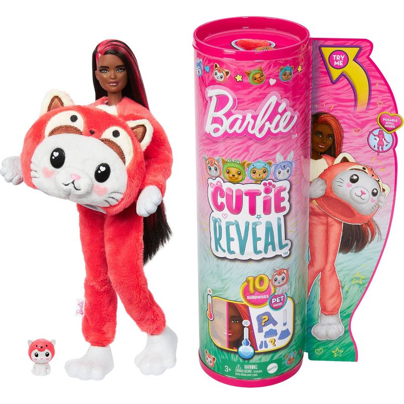 Barbie Cutie Reveal Kitten as Red Panda Costume-Themed Series Doll &#38; Accessories with 10 Surprises, 1 of 8