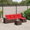 vidaXL 6 Piece Patio Sofa Set with Cushions Brown Poly Rattan - 2 of 4