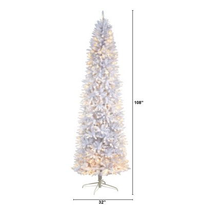 9-Foot Slim White Artificial Christmas Tree with Warm LED Lights
