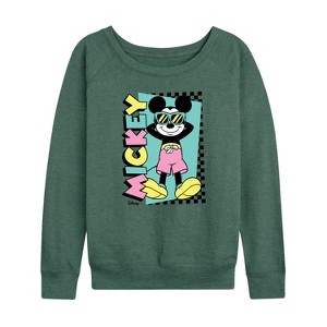 Women's - Disney - Mickey Sunbathe Lightweight French Terry Wide Neck Long Sleeve Shirt - 1 of 4