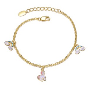 Guili Kids Sterling Silver 14k Gold Plated Rainbow and Horse Charm Bracelet, Whimsical Design for Everyday Wear and Special Moments - 1 of 3