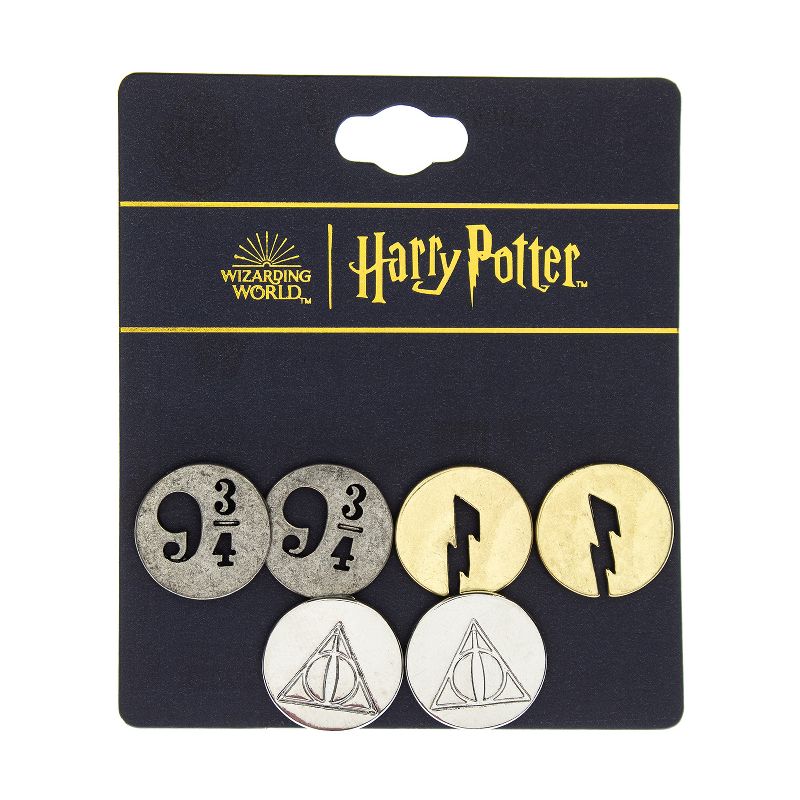 Harry Potter Earrings For Women 3 Pack 9 3/4 Lightning Bolt Scar Deathly Hallows, 3 of 5