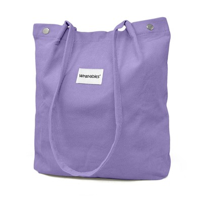 Wrapables Corduroy Tote Bag, Casual Everyday Shoulder Handbag, Purple