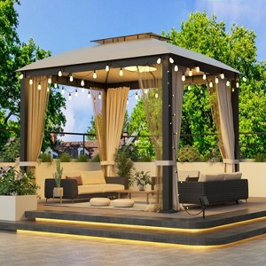 Carrie 10x10ft Softtop Metal Patio Gazebo with Mosquito Net&Sunshade Curtains, Canopy Tent, Outdoor Furniture - Maison Boucle - 1 of 4