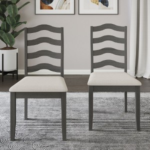 ChaletPosh Wooden Dining Chair With Warm Grey Cover (Set of 2) - 1 of 4