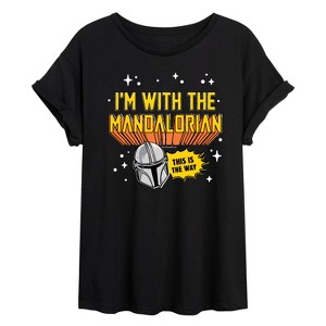Women's - Star Wars - The Mandalorian Im With Mando Oversized Graphic T-Shirt - 1 of 4