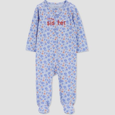 Carter's Just One You®️ Baby Girls' 'Little Sister' Footed Pajama - Blue 3M