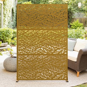 72" H Metal Privacy Screen for Outdoor, Freestanding Decorative Privacy Screen with Stable Base, Metal Fence Panel for Balcony Patio Garden - 1 of 4