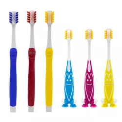 A Better Toothbrush V++Max Toothbrushes 3 Pack Soft (Red, Blue and Yellow) with 3 Kids Toothbrushes Happy Face (Red, Blue and Yellow)