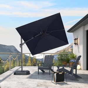 PURPLE LEAF Cantilever Umbrella Left-right Tilting Swivel Square Patio Umbrella Outdoor Offset Aluminum Umbrella with 360°Rotation With Base - 1 of 4