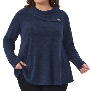 Women's Plus Size Cowl Neck Button Long Sleeve Pockets Casual Soft Tunic Blouse - Agnes Orinda - 1 of 4