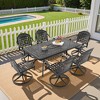 7-Piece Rectangle Cast Aluminum Outdoor Patio Dining Set with Swivel Chairs & Blue Cushions & Umbrella Hole - 2 of 4