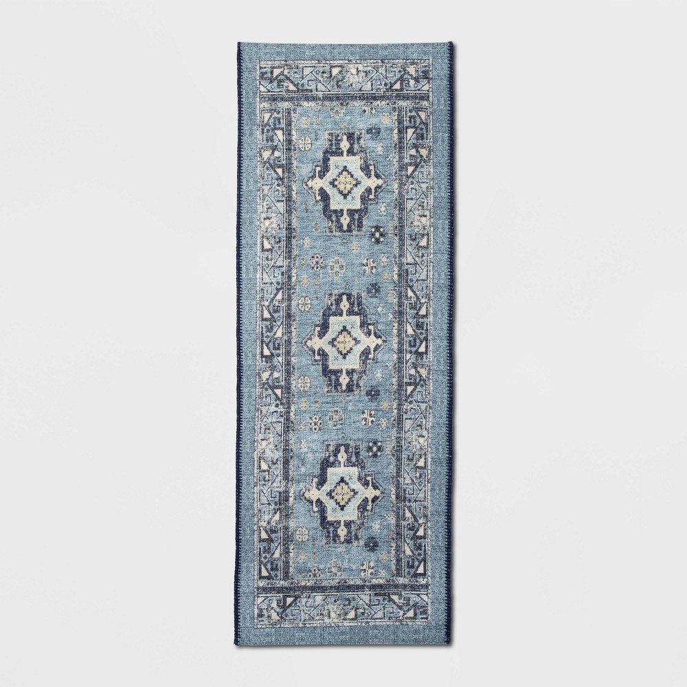 60in x 22in Vintage Persian Medallion Kitchen Runner Rug Blue - Threshold™