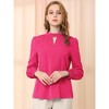 INSPIRE CHIC Women's Office Keyhole Elegant Stand Collar Long Sleeve Back Neck Button Blouse - 2 of 4