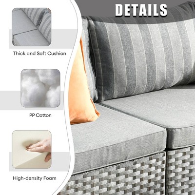Gray 8-Piece Wicker Outdoor Sofa Set with Navy Cushions