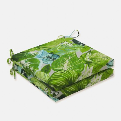 20" x 20" x 3" 2pk Lush Leaf Jungle Squared Corners Outdoor Seat Cushions Green - Pillow Perfect: Weather-Resistant with Ties