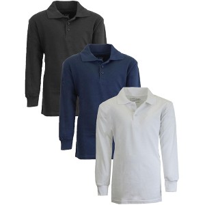 Galaxy Authentic Boy's Slim Fit  Long Sleeve Polo Shirts-3 Pack - 1 of 3