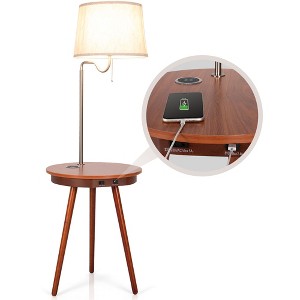 Costway End Table Lamp Bedside Nightstand Lighting with Wireless Charger Natural\Coffee - 1 of 4
