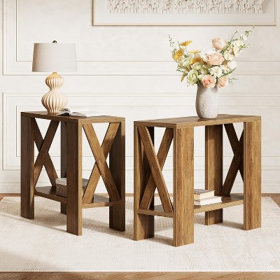 Tribesigns 2-Tier Side Table, Farmhouse End Table with Storage Shelves, Sofa Side Table for Small Spaces, Living Room, Bedroom, Rustic Brown