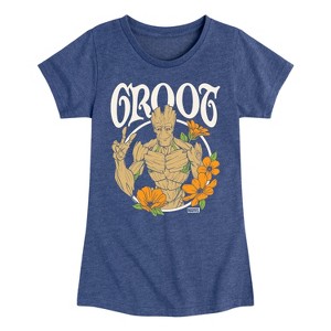 Girls' - Marvel - Guardians of the Galaxy Groot Peace Flowers Fitted Short Sleeve Graphic T-Shirt - 1 of 4