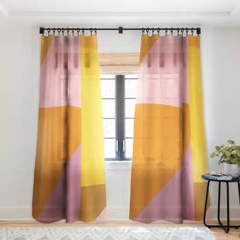 June Journal Shapes in Vintage Modern Pink Single Panel Sheer Window Curtain - Deny Designs