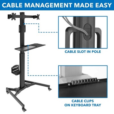 Adjustable Black Steel Mobile Dual Monitor Computer Cart