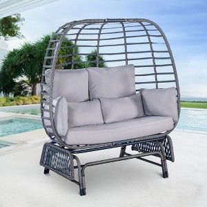 Brafabhome 2 Person Patio Egg Chair with Cushions, Rattan Wicker Garden Lounge Egg Chair, Fabric Upholstered Egg Chair With Rocking Glide Frame | Gray - 1 of 4