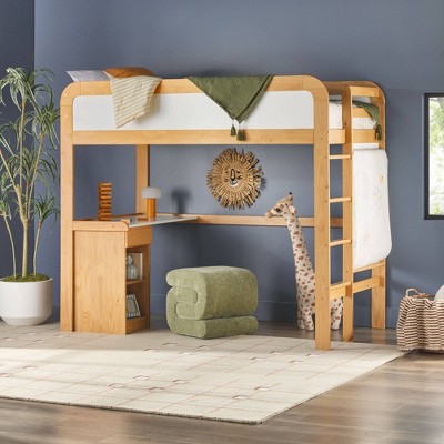 Saracina Home Adyn Contemporary Twin Loft Bunk Bed with Desk Natural Pine