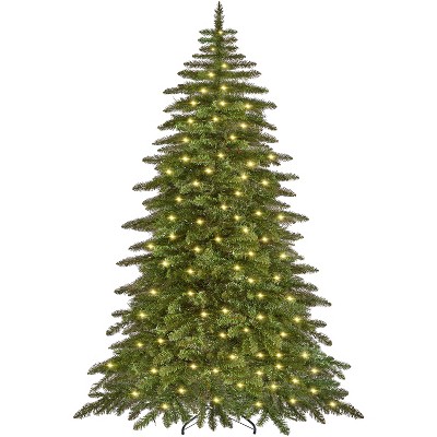 Yaheetech 6Ft/7.5Ft Pre-Lit Christmas Tree,with Warm LED Lights, Green