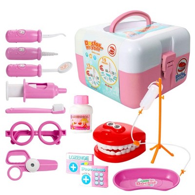 Toddlers Dentist Role Play Set Doctor Kit with Carry Case for School Classroom, Doctor Roleplay Costume Dress-Up Pink