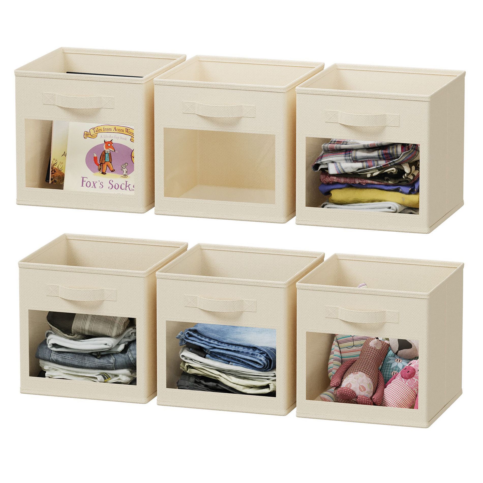 Storage Bin with Clear Windows, Set of 6 Fabric Storage Cube for Closet, Cubby Shelf, Storage Organizer