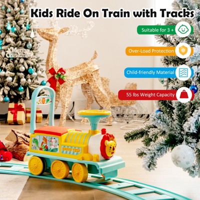 Blue 6V Electric Kids Ride-On Train with Track and Wheels