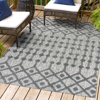Handmade Reversible Dark Gray Geometric 8' x 10' Synthetic Area Rug